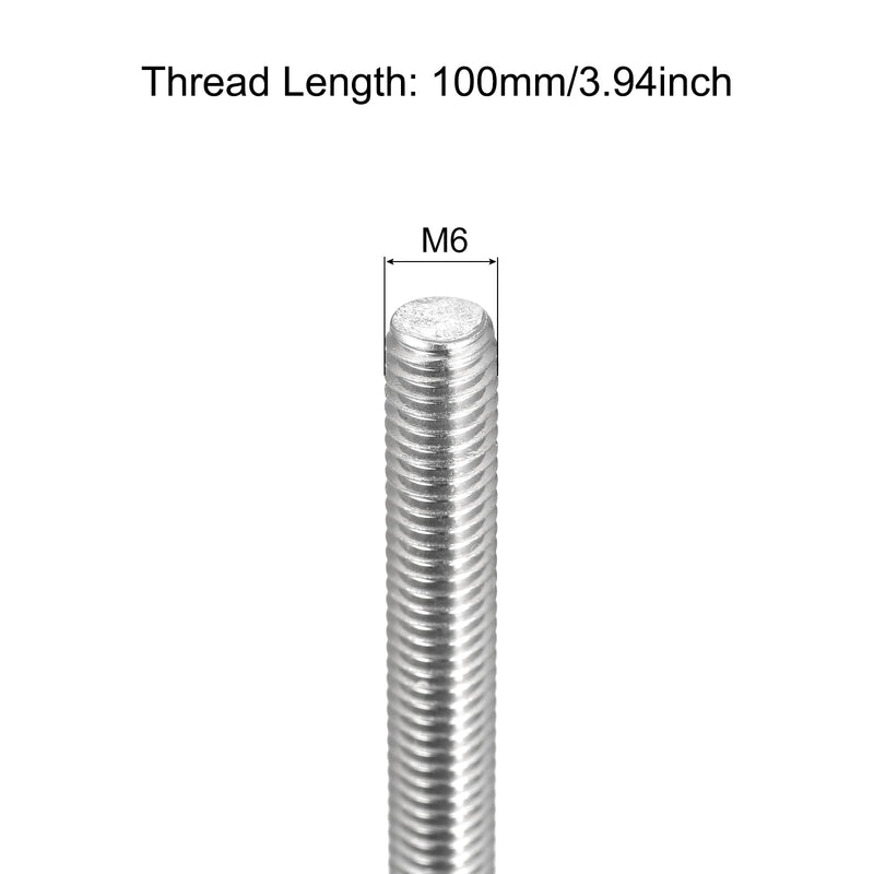 MECCANIXITY Fully Threaded Rod M6 x 100mm 1mm Thread Pitch 304 Stainless Steel Right Hand Threaded Rods Bar Studs 2 Pack