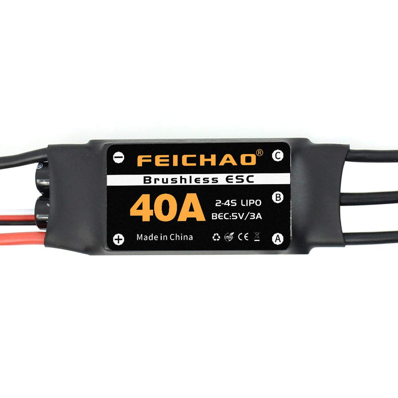 FEICHAO 40A Brushless ESC 2-4S Speed Controller with 5V 3A BEC for Fixed Wing DIY RC Multi-axis Aircraft Drone Helicopter (4Pcs Long Cable)