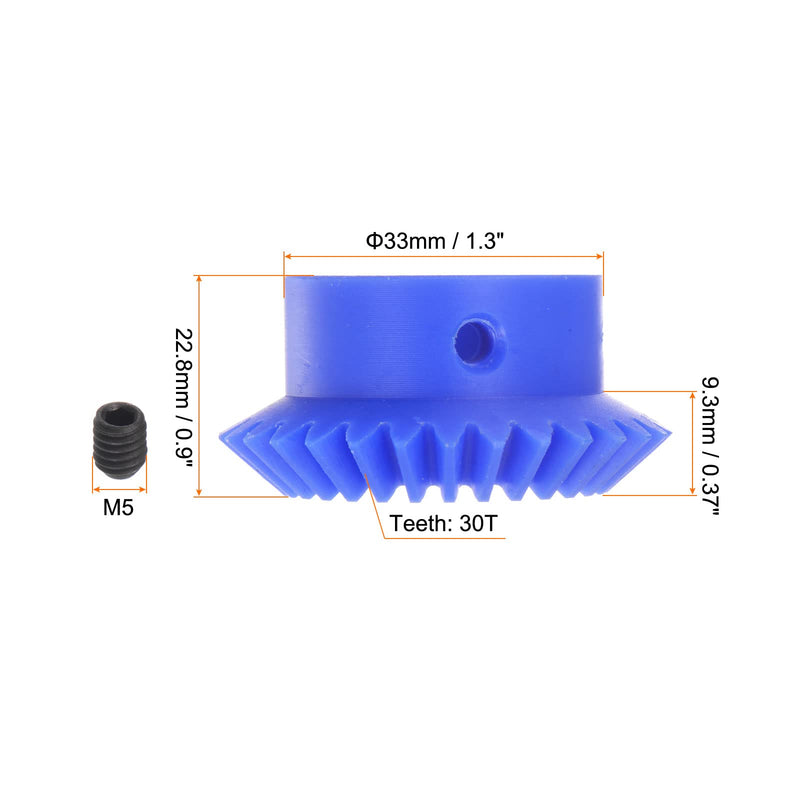 [Australia - AusPower] - 1.5 Modulus 30 Teeth 14mm Inner Hole Tapered Bevel Gear 1:1 Plastic Miter Gear with M5 Fixing Hole and 2pcs M5 Set Screws 30T 