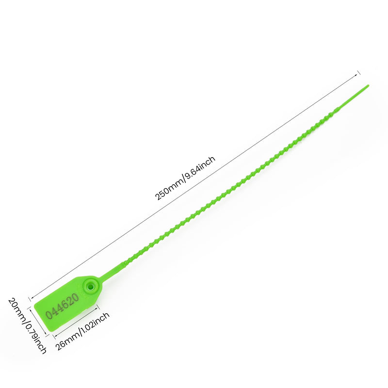 200pcs Plastic Security Tamper Seals Shipping Tags Disposable Signage Numbered Pull Tight Padlock Safety Self-Locking Seal Ties Tag, Green 200pcs