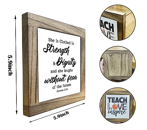 Bible Verse Proverbs 31:25 Box Sign, She is Clothed in Strength & Dignity and She Laughs without Fear of the Future, Wooden Plaque Gift Tabletop, Positive Sign, Christian Desk Decor Gift, Home Decor