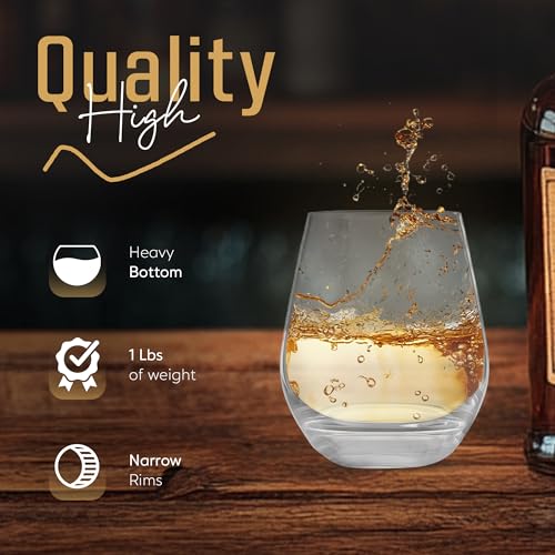 Old Fashioned Crystal Whiskey Glasses- Bourbon, Scotch, Lowball Heavy Base Liquor Glasses for Drinking Whiskey, Bourbon & Scotch - Gift for Whiskey Lovers (Set of 2)