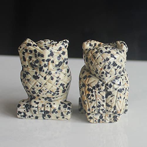 1.5'' Hand Carved Mixed gemstome Crystal owl Animal Figurine Animal Carving (Dalmation Jasper) Dalmation Jasper