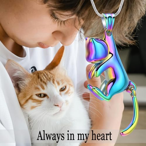 Hearbeingt Cat Urn Necklace for Ashes Pet Cremation Jewelry Ash Pendant Colorful