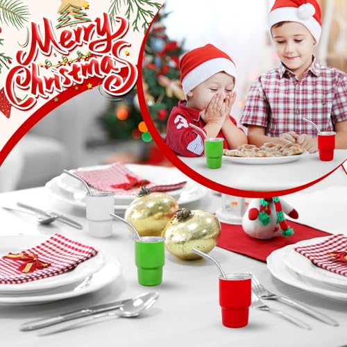 Whaline 12 Pack Christmas Mini Tumbler 3oz Mini Shot Glass Xmas Red Green White Stainless Steel Insulated Sublimation Cups with Lids Straws for Holiday Birthday New Year Party