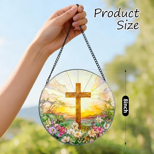 MAYNA Christian Cross Stained Glass Suncatcher, Wildflower Sun Catchers