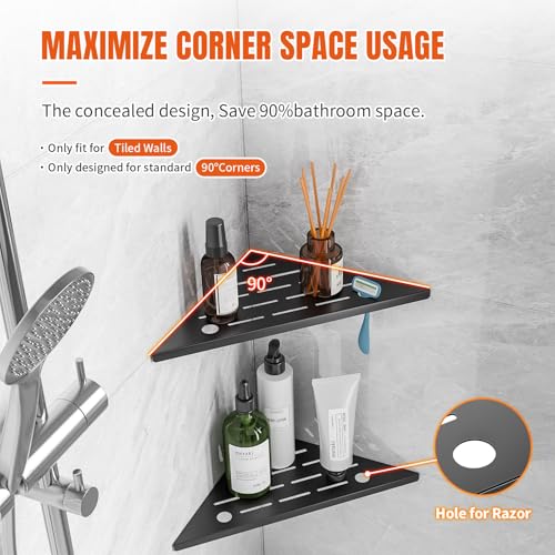 Corner Shower Shelves 10" 2 Pack Shower Shelves for Tile Wall Black 10"