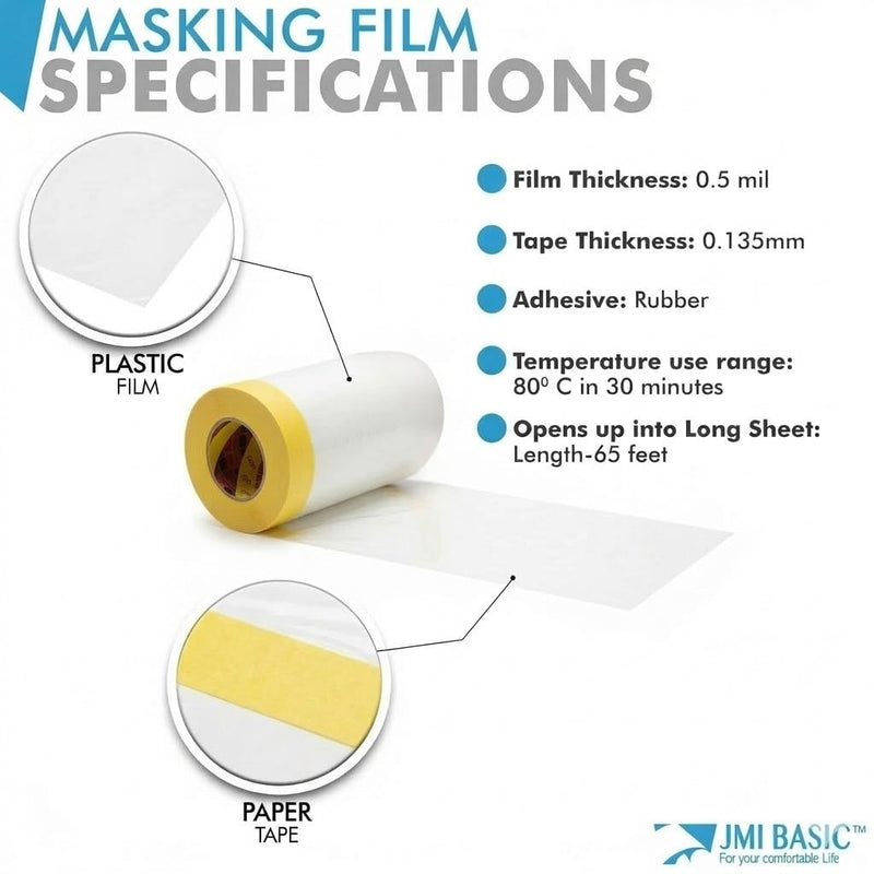 Pre-Taped Masking Film for Car Painting – 3 Pack Painters Plastic Sheeting with Automotive Tape and Drape, Paint Plastic Covering Cars, Appliance, Windows and Furniture Protection (17 Inch) 17 Inch