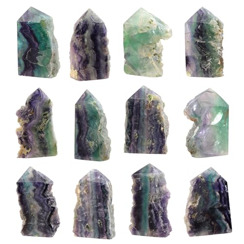 TUMBEELLUWA Rainbow Fluorite Crystal Obelisk Tower for Healing Wiccan 200-350 g