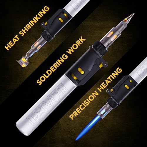 LEXIVON Butane Soldering Iron Kit, Wireless Gas Soldering, Self-Igniting Adjustable Flame, 7 Attachments Set, Working Temperature up to 1300°C, and up to 600°C while Working with Soldering Tips (LX-770)