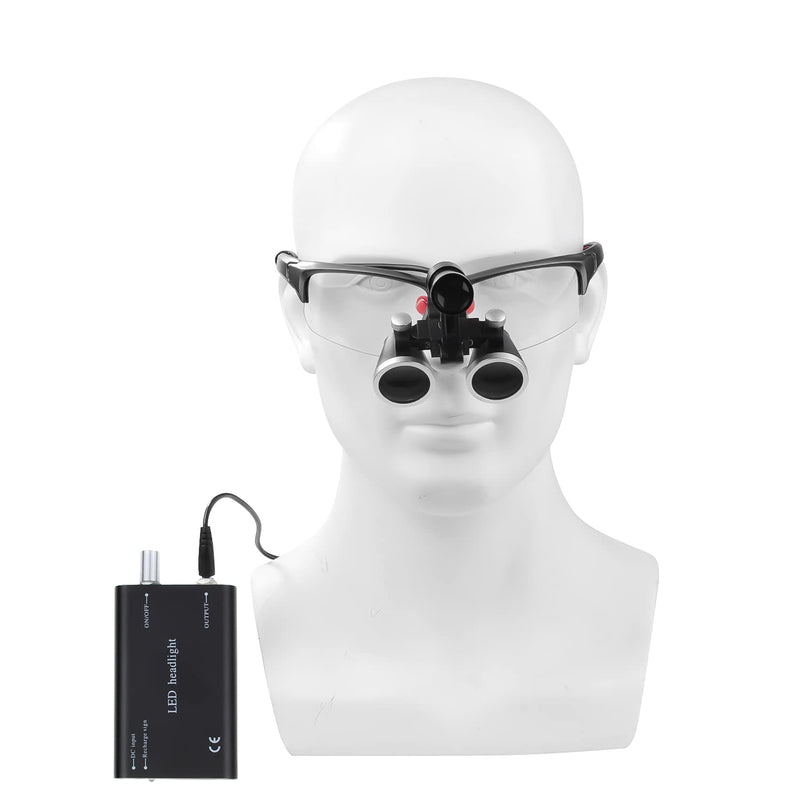 [Australia - AusPower] - DY-409 5W Head Magnifier Adjustable Spotlight Headlight Matte Frame 2.5X/3.5X420mm Binocular Loupe Optical Glass with Aluminum Box (3.5X, Black) 3.5X 