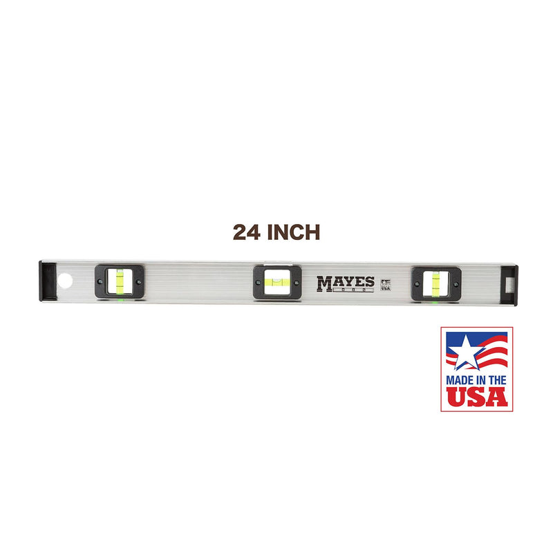 [Australia - AusPower] - Mayes 10112 Aluminum 24 Inch Level, Made in USA 2 Ft Level, Heavy Duty I-Beam Construction for Jobsite Use, 3 Impact-Resistant Vials, V-Groove for Pipe Work 
