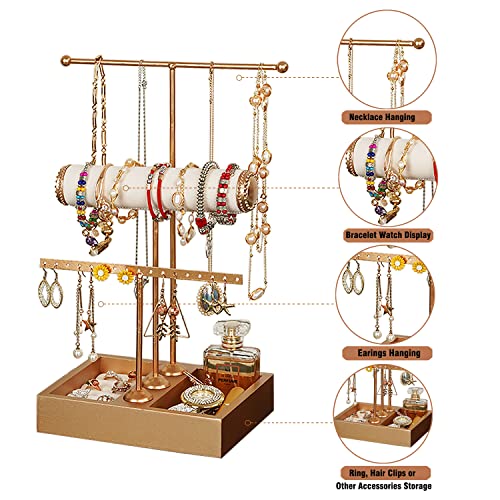 Jewelry Organizer Stand 3 Tier Hanging Jewelry Organizer for Earring Necklace Bracelet Holder Jewelry Ring Perfume Organizer Box Holder Storage (3-Tier Gold)…… 3-Tier Gold