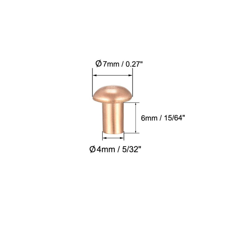 [Australia - AusPower] - uxcell 50 Pcs 5/32" x 15/64" Round Head Copper Solid Rivets Fasteners 5/32" x 15/64" 