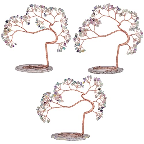 rockcloud Handmade Fluorite Crystal Money Tree with Agate Slice Base Rainbow