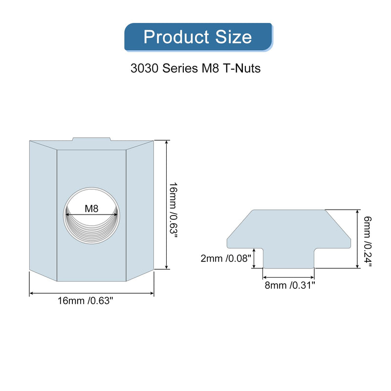 [Australia - AusPower] - uxcell T Nuts, 30pcs - Nickel Plated Carbon Steel T Slot Bolts, 3030 Series M8 Hammer Head Fastener, Sliding T Nuts for Aluminum Extrusion Profile (Silver) 