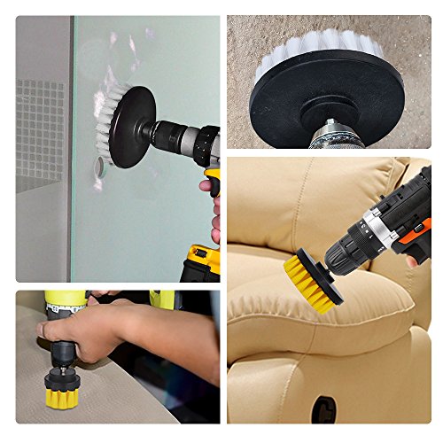 HIFROM Drill Brush - 4 inch Power Drill Attachment Soft Bristle White Quick Change Shaft Scrub Cleaning Brush for Carpet, Upholstery, Leather, Glass (White)