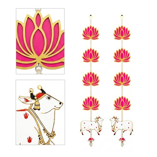 TIED RIBBONS 2 Pcs Kamdhenu Indian Hanging Decorations | Plastic, 2 feet | Lotus Wall Hanging for Indian Pooja Diwali Decor, Ganesh Chaturthi Decoration, Navratri | Wall Hangings for Mandir