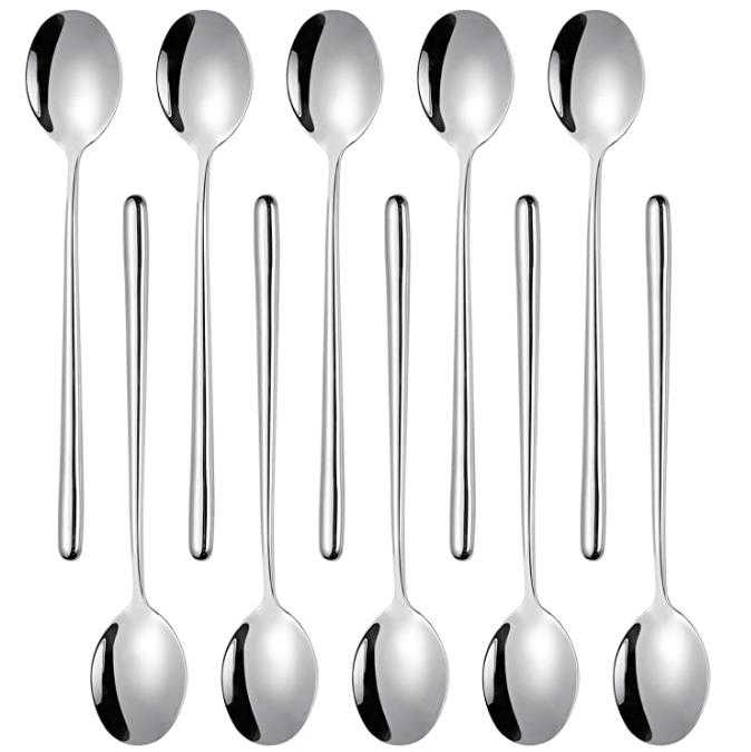Miupoo Spoons,Stainless Steel Long handled soup spoons,Silver,10 Piece (8.7x1.6 Inches)