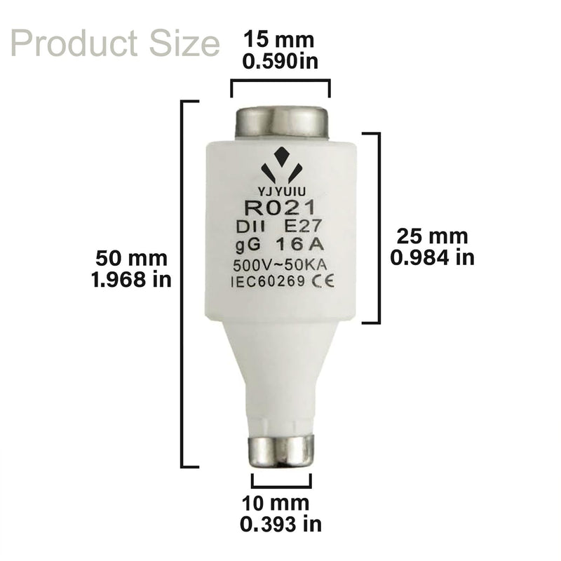[Australia - AusPower] - 10 x R021 DII E27 Ceramic Fuse Inserts 16A 500V 50ka gG 