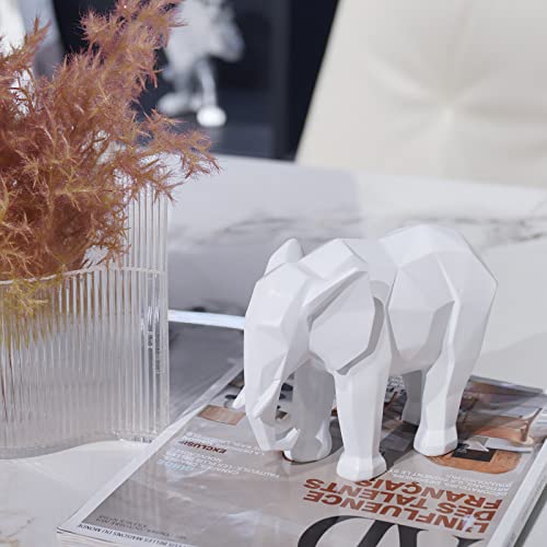 Cynkeyee Elephant Figurine Statue, White Decorations, 6x2.25x4.5 Inch