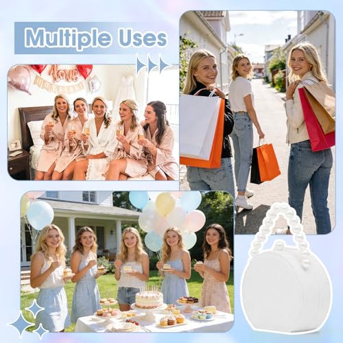6 Pack Bridesmaid Proposal Gifts Set, Bulk Jewelry Boxes with 6 Cards, Small Travel Jewelry Case Organizer, PU Leather Mini Pearl Handle, Jewelry Box Travel Holder for Wedding Party (White) White