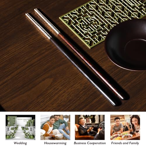 Handmade Rose Wood Chopsticks Sterling Silver Mahogany Luxury s999 Silver Chopstick High-Grade Non Slip Chinese Chopsticks with Hand-made Cloth Bag