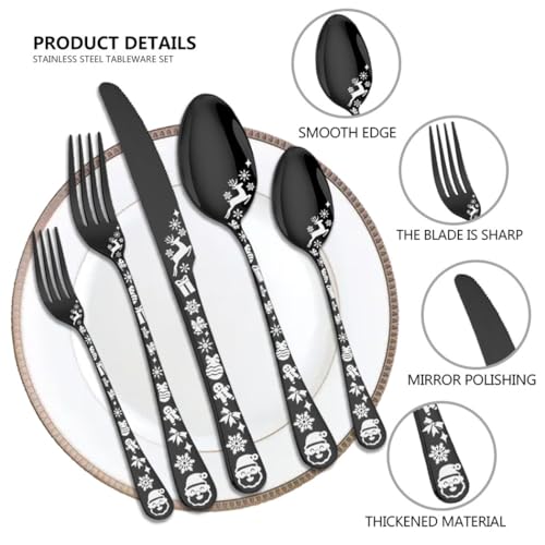 XIAOYU 40 Pieces Christmas Style Silverware Set for 8, Stainless Steel Flatware Set, Snowflakes Santa Claus Elk Pattern Design, Tableware Utensils for Kitchen Restaurant, Dishwasher Safe, Rose Gold