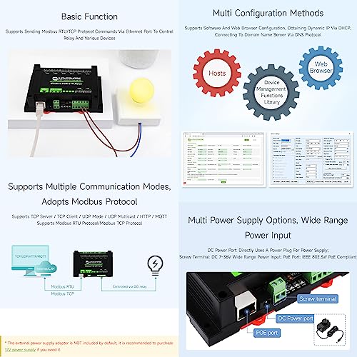 Waveshare 8-Ch Ethernet Relay Module, Modbus RTU/Modbus TCP Protocol, PoE Port Communication, with Various Isolation and Protection Circuits, Industrial Grade Rail-Mount Case