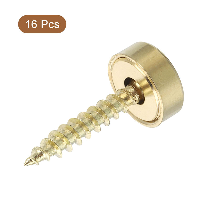 [Australia - AusPower] - uxcell 16Pcs Brass Decorative Screws with Caps, 12 mm Mirror Screws Cover Self-Tapping Screws for Furniture Fixing, Gold 