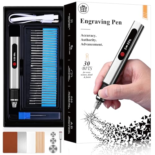 Updated Engraving Pen Ultimate Cordless Portable Tool for Artists & DIYers - Engrave 60+ Surfaces - Beginner Friendly - Rechargeable - Free 30 Bits & Mastery Guide