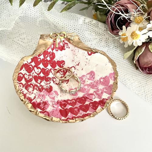 Distressed Hearts Bridal wedding Gifts for Women Jewelry Tray Room Decor, Handmade Organic Shell Trinket, Ring Dish for Teacher, Mom I Birthday, Wedding, Engagement Valentines Graduation Gift