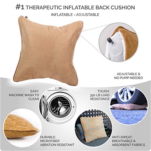 QiPillow - Pain Relieving Ergonomic & Orthopedic Back Lumbar & Posture Support Seat Throw Pillow for Chair, Couch, Bed (Camel)