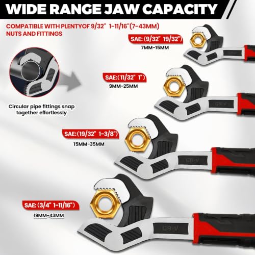 4 Pack Self Adjusting Pipe Wrench Set, 6" 8" 10" 12" Plumbers Wrench 6”+8”+10”+12”