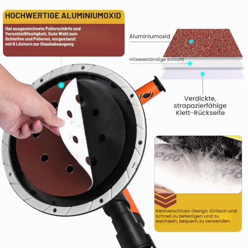 Stebruam Pack of 30 Sandpaper 225 mm Velcro 10 Holes Grit P40 | Sanding discs, drywall sander, sanding giraffe long-neck sander, sanding giraffe