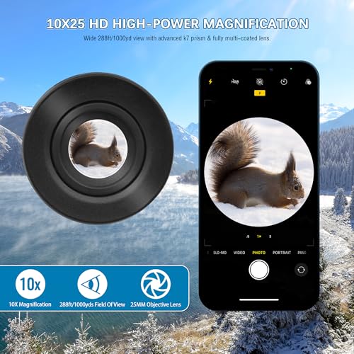 Waterproof Compact Monocular 10x25 - Bundle with - Smartphone Telescope Adapter Camera Mount
