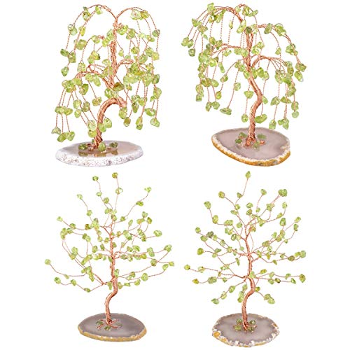 SUNYIK Natural Peridot Crystal Tree with Agate Slice Base 5''-6.7'' Green