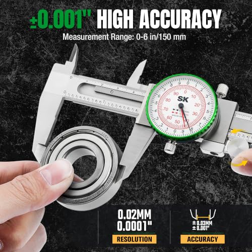 SK 6-inch/150mm dial caliper measuring tool with clear accuracy scale and precision measurement jaws