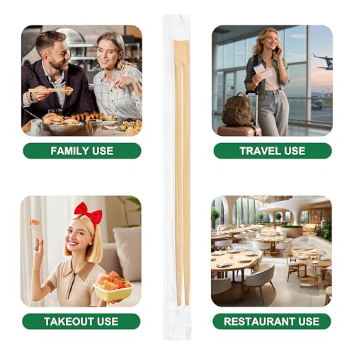 Disposable Bamboo Wood Chopsticks – 9.25" Break-Apart Square Chopsticks Individually Wrapped, Flat Wooden Chop Sticks for Takeout, Restaurants & Catering (100paris) 100paris