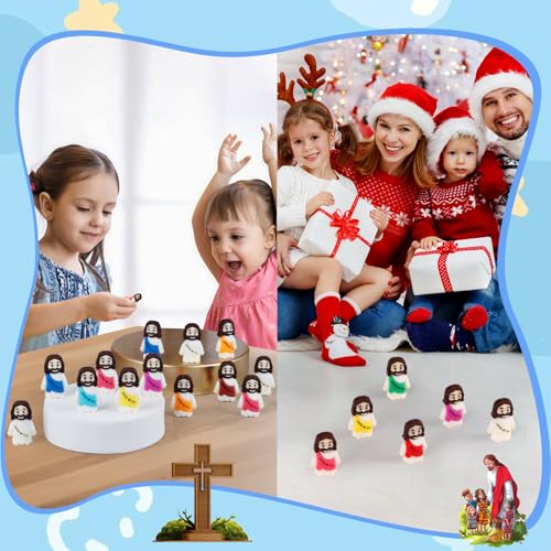 30PCS Little Jesus Figures, 10 Color Tiny Jesus Figurines in Bulk, Mini Jesus Figure Religious Gifts for Easter Egg Stuffers Fillers, Christian Valentines Gifts for Kids Women Mom (30PCS) 30