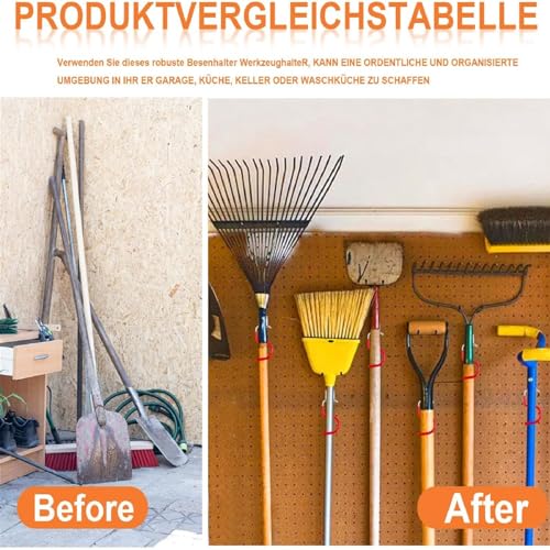 Garden Tool Holder Metal Hooks, Pack of 15 Red Hooks Broom Holder Tool Holder with 30 Pieces Screws, Garden Tools Hanging with Non-Slip Rubber Coating, for Garages, Basements, Tool Shed 15 PACK