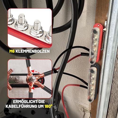 RED WOLF 150A Busbar Distribution Block with 6x M6 Terminal Bolts, Positive Mass Power Distribution Block Busbar for Car Marine RV RV Truck Electrical System Terminal Blocks