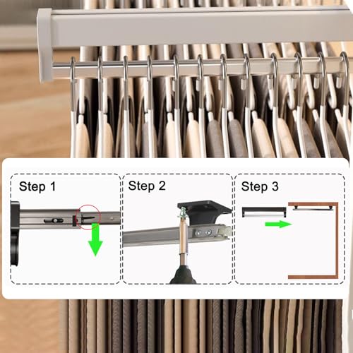 Pull Out Closet Valet Rod, Adjustable Sliding Heavy Duty Steel Top Mounted Clothes Storage Hanger Rail for Closet Wardrobe (292mm/11.5inch) 292mm/11.5inch White