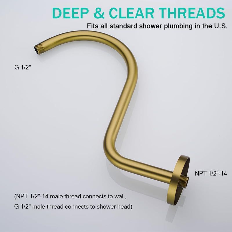 13 Inch Shower Arm,S Shaped Shower Head Riser Pipe Goose Neck Shower Arm High Rise Extender with Flange,Champagne Bronze,SE-RD91098-13CB Round Flange-13″Champagne Bronze