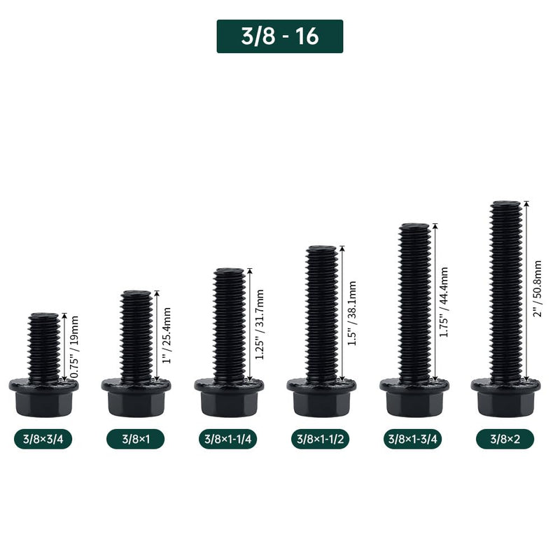 [Australia - AusPower] - 3/8-16 x 3/4" Flanged Hex Bolts (10 pcs), 18-8 (304) Stainless Steel, External Hex Drive, Hexagon Head Bolts Screws with Flange Washer, Fayeploo 3/8-16 x 3/4 Black 