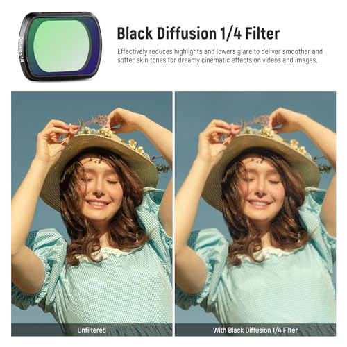 NEEWER Filter Set Compatible with DJI Osmo Pocket 3 / Pocket 4 / Xtra Muse, Magnetic ND (ND16 + ND64 + ND256) & Black Diffusion 1/4 Filter for Mist Cinematic Effect 4 Pack ND+Black Diffusion 1/4