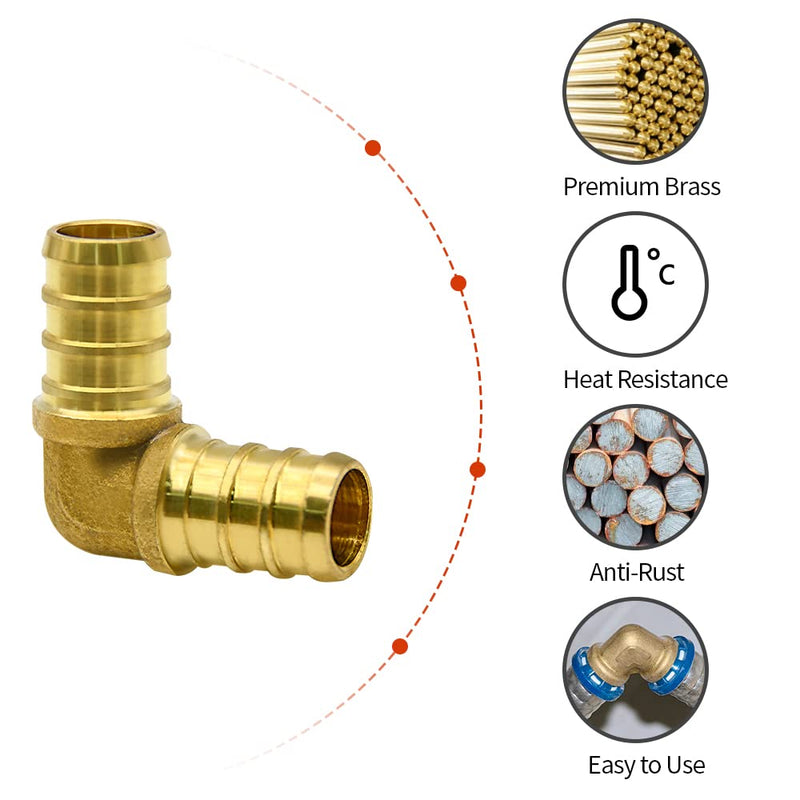 [Australia - AusPower] - 10 Pack 1/2" PEX Elbow Fittings, Brass Fittings for PEX Tubing Pipe (1/2" Elbow, 10) 10 × 1/2" Elbow 