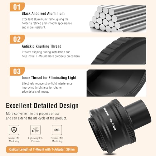 Astromania T T2 Lens Mount Ring and T Adapter for Canon EOS-M Camera System Ring Set for Canon EOS-M