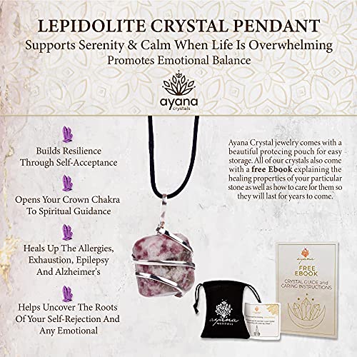 AYANA Lepidolite Crystal Necklace – Handmade Ethically Sourced Gemstone Pendant for Women, Libra Zodiac, September Birthstone, Heart & Crown Chakra Alignment