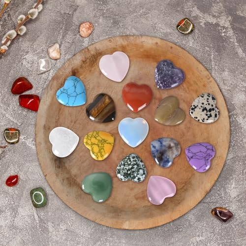 15PCS Mixed Color Heart Healing Crystals – Handcrafted Gemstones for Meditation, Chakra Balancing, Energy Healing & Witchcraft, Crystals and Healing Stones for Positive Vibes Mixed Color 15 PCS